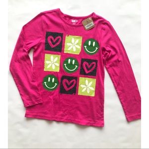 NWT Crazy8 Fuchsia Happy Face Graphic Crew Neck Tee Top Long Sleeves Girls 10 12